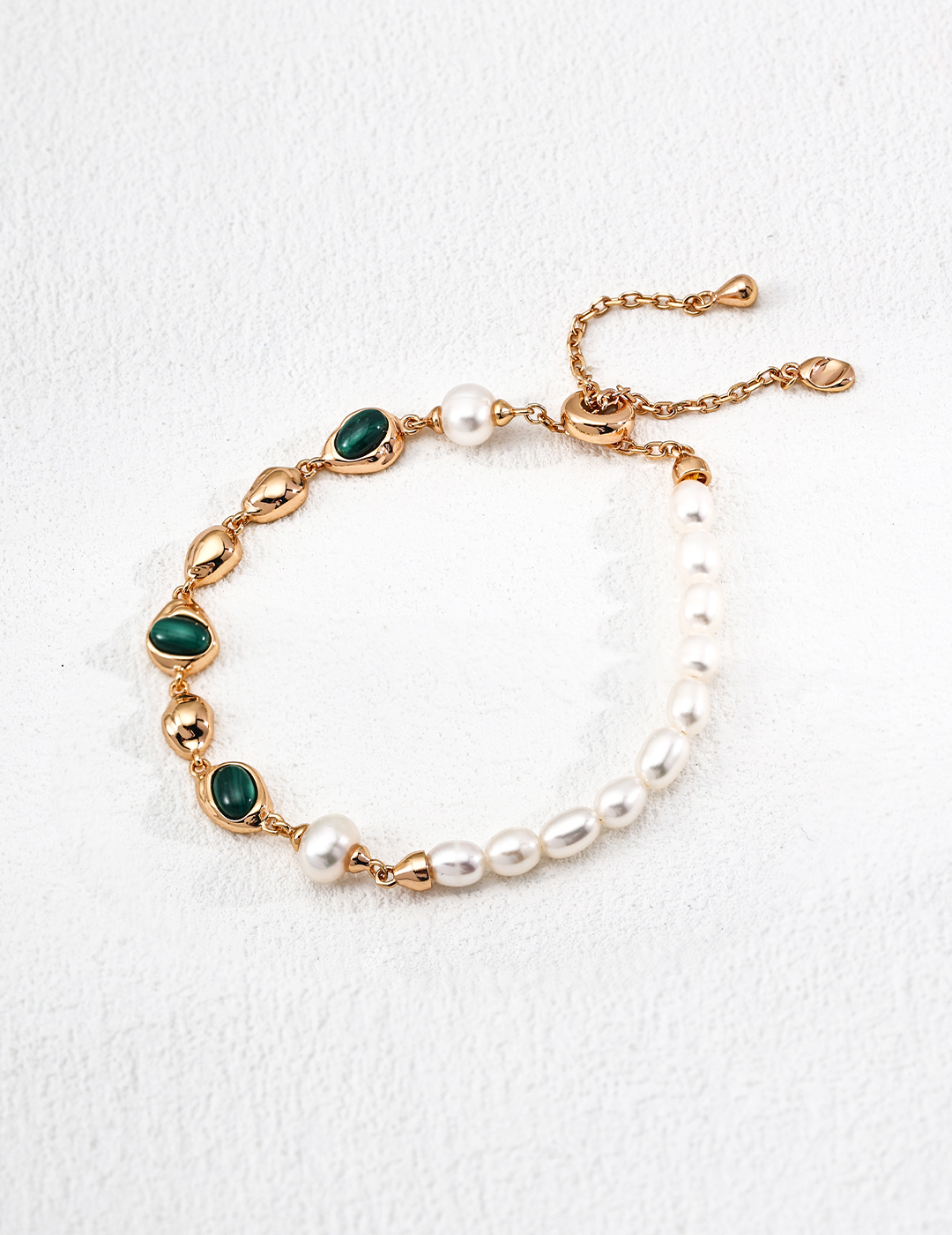18K S925 Silver Fashion Natural Pearl Malachite Bracelet