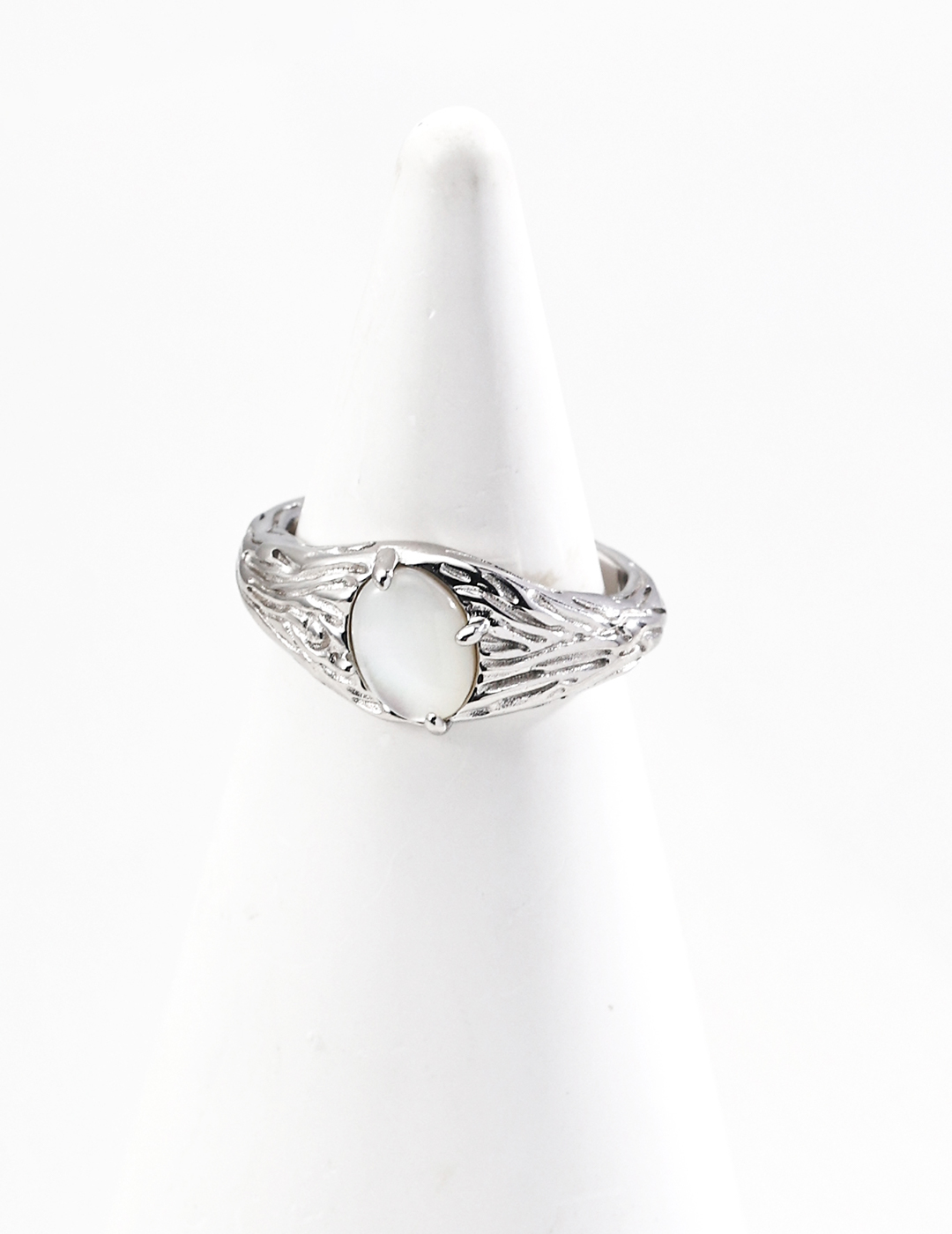 18K S925 Sterling Silver Fashionable Retro High-End Mother-of-Pearl Ring