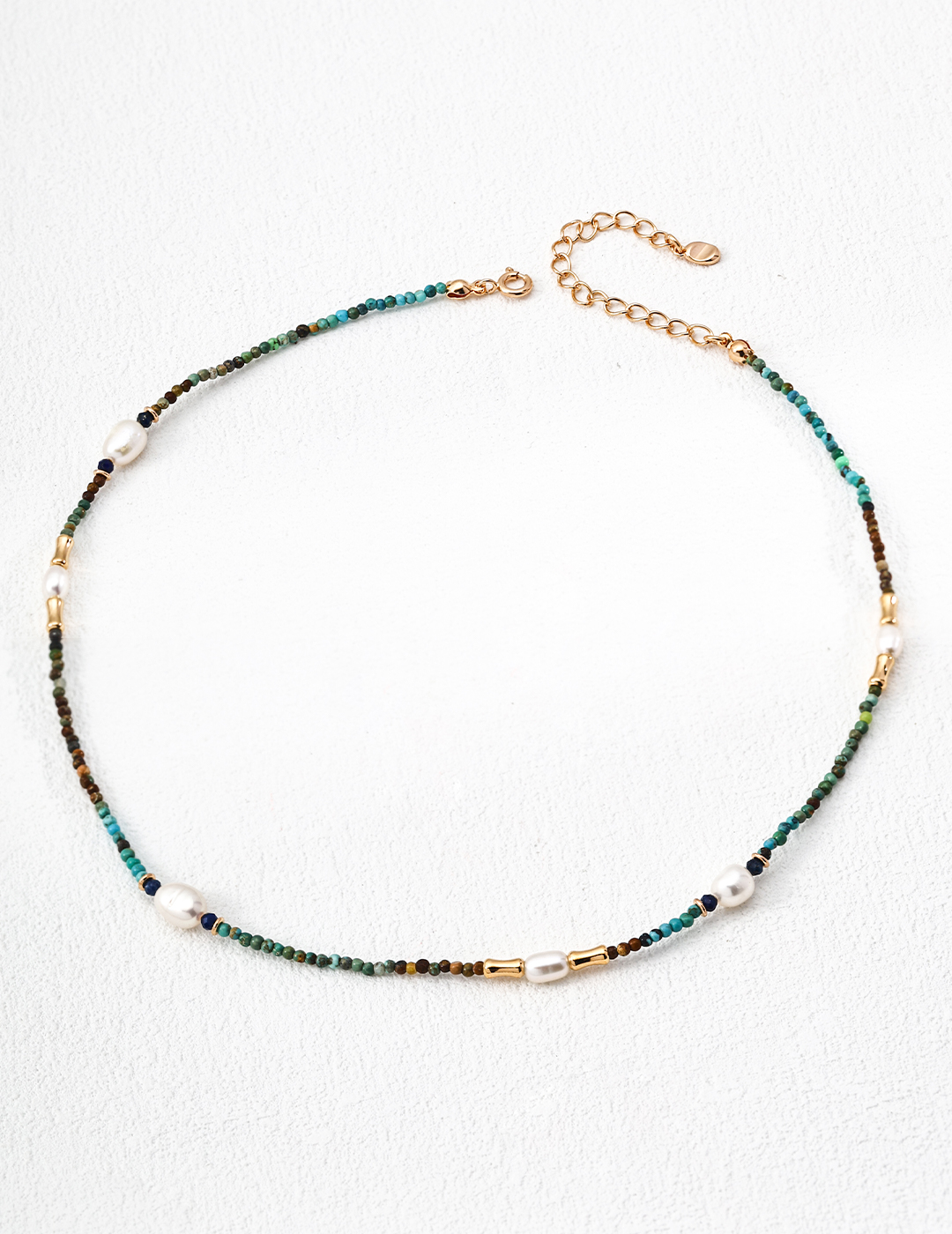 18K 925 Silver Vintage, Exquisite Natural Pearl, Lapis Lazuli, Turquoise, and Zircon Necklace