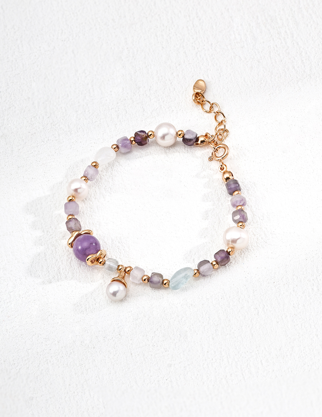18K 925 Silver Stylish Luxury Natural Pearl Amethyst Icy Aquamarine Bracelet