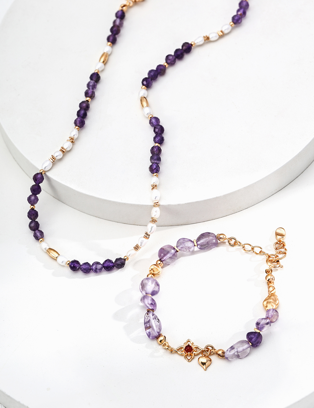 18K S925 Silver Simple, Stylish, and Fresh Amethyst and Red Agate Bracelet