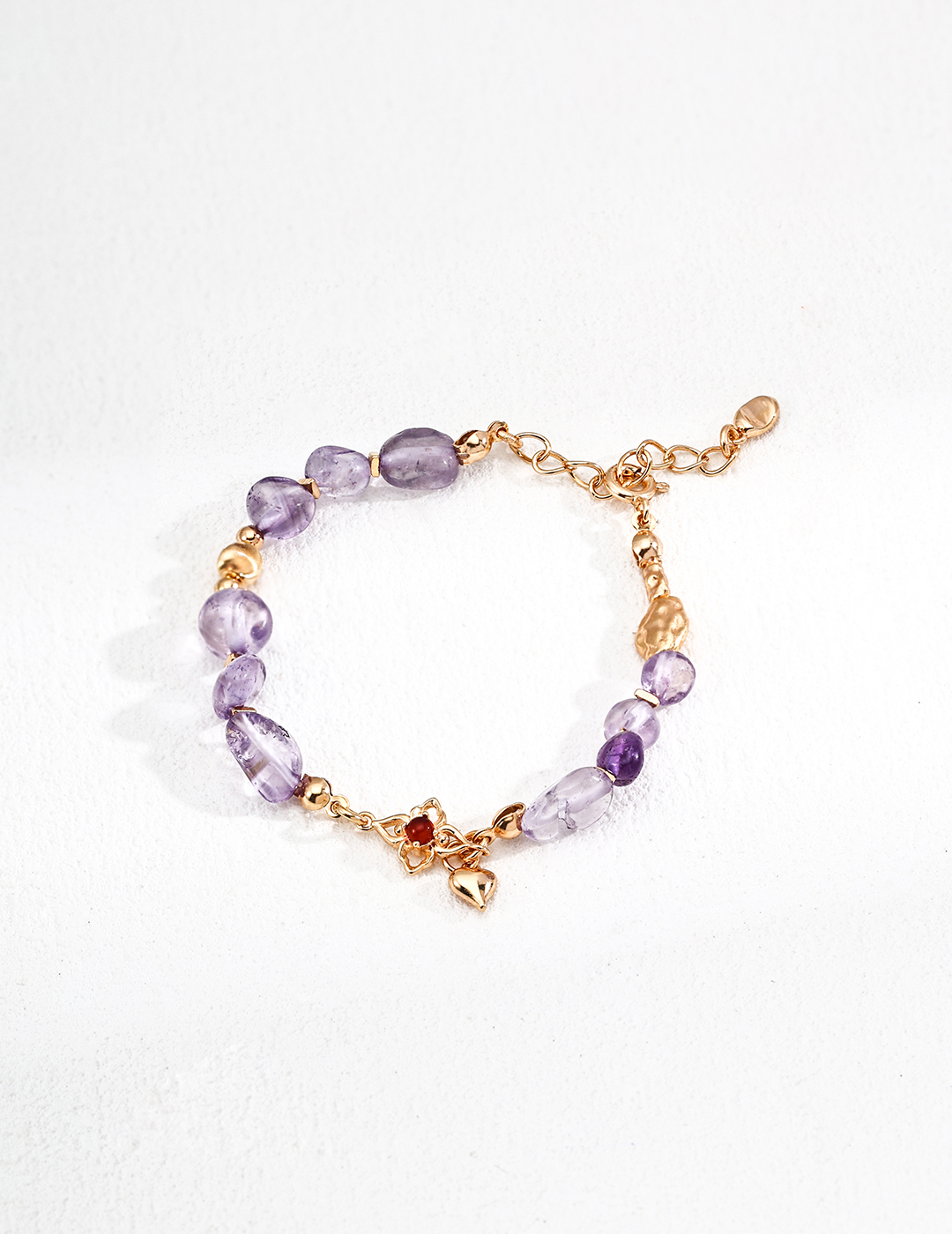 18K S925 Silver Simple, Stylish, and Fresh Amethyst and Red Agate Bracelet