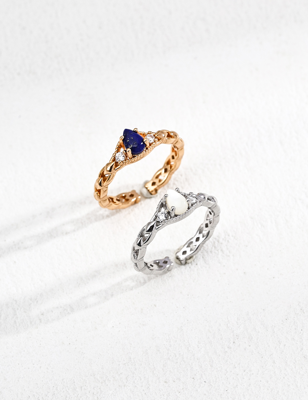 18K S925 Sterling Silver Vintage Niche Fashion Zircon Lapis Lazuli/Mother-of-Pearl Ring