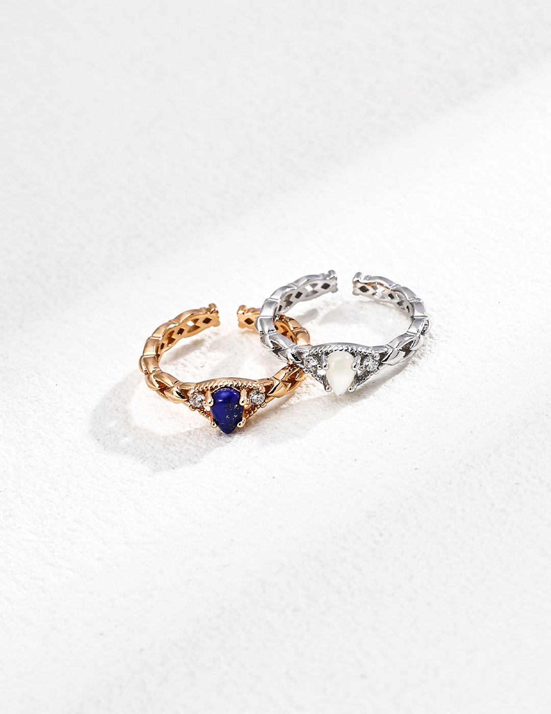 18K S925 Sterling Silver Vintage Niche Fashion Zircon Lapis Lazuli/Mother-of-Pearl Ring