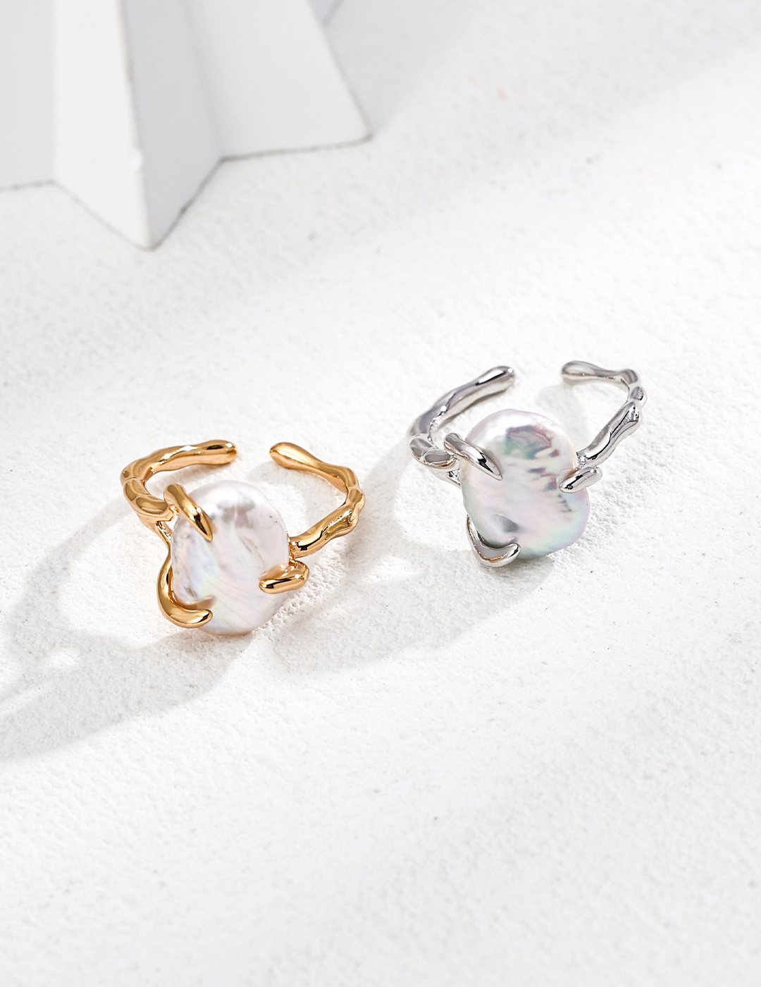 18K S925 Sterling Silver Unique Fashionable Natural Pearl Ring