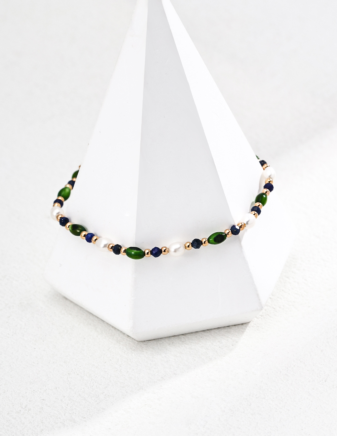 18K S925 Silver Vintage Fashionable Rice Pearl Shell Olive Bead Lapis Lazuli Bracelet