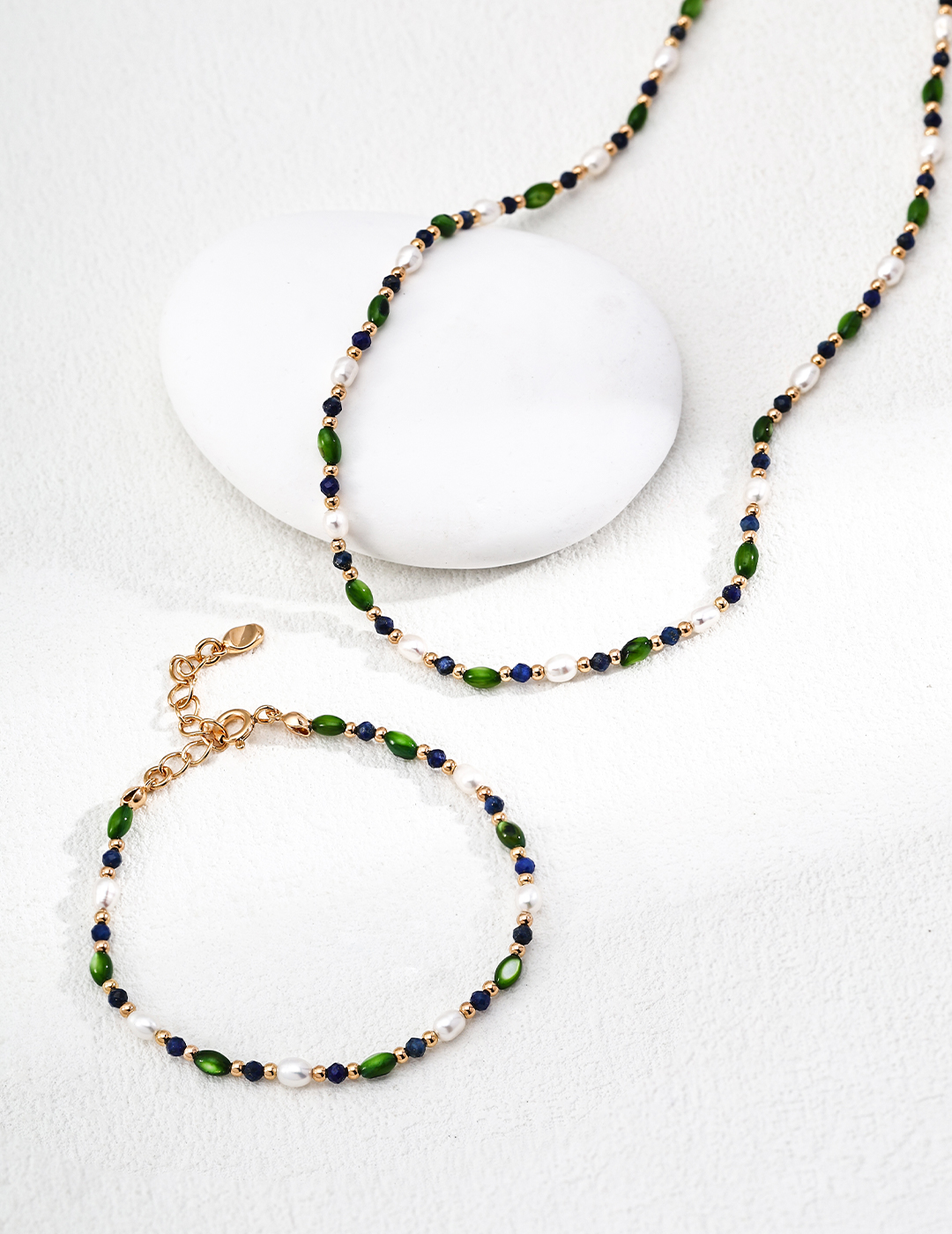 18K S925 Silver Vintage Fashionable Rice Pearl Shell Olive Bead Lapis Lazuli Bracelet