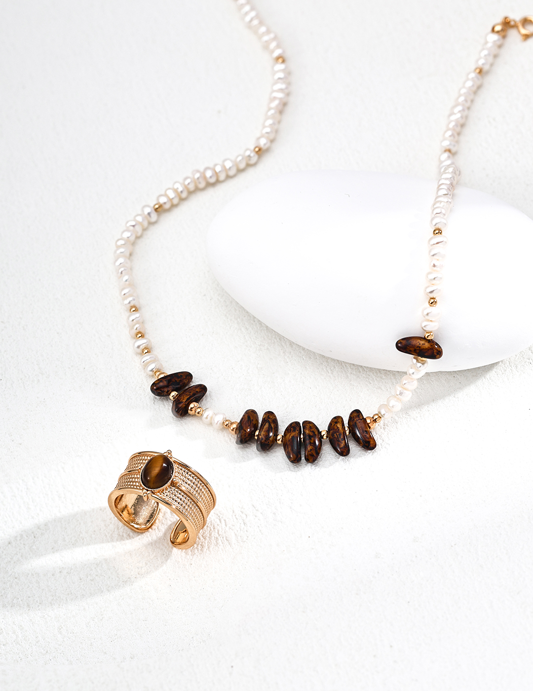 18K Silver 925 Fashion Unique Natural Pearl Czech Glass Necklace