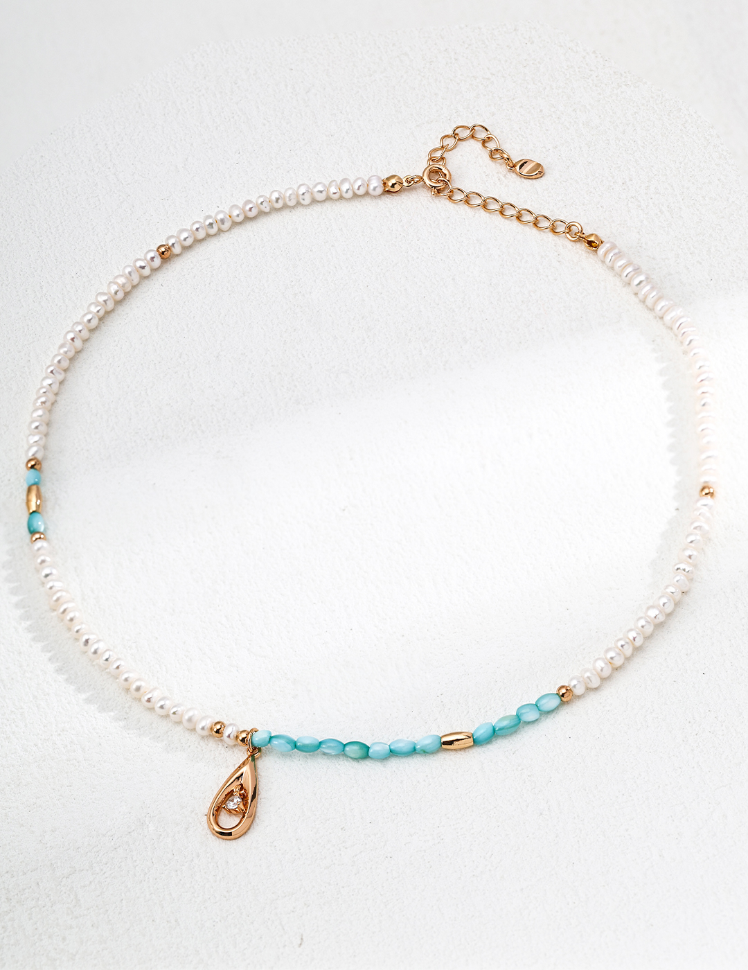 18K Gold Plated S925 Sterling Silver Fashion Natural Pearl and Blue Mother-of-Pearl Zircon Necklace