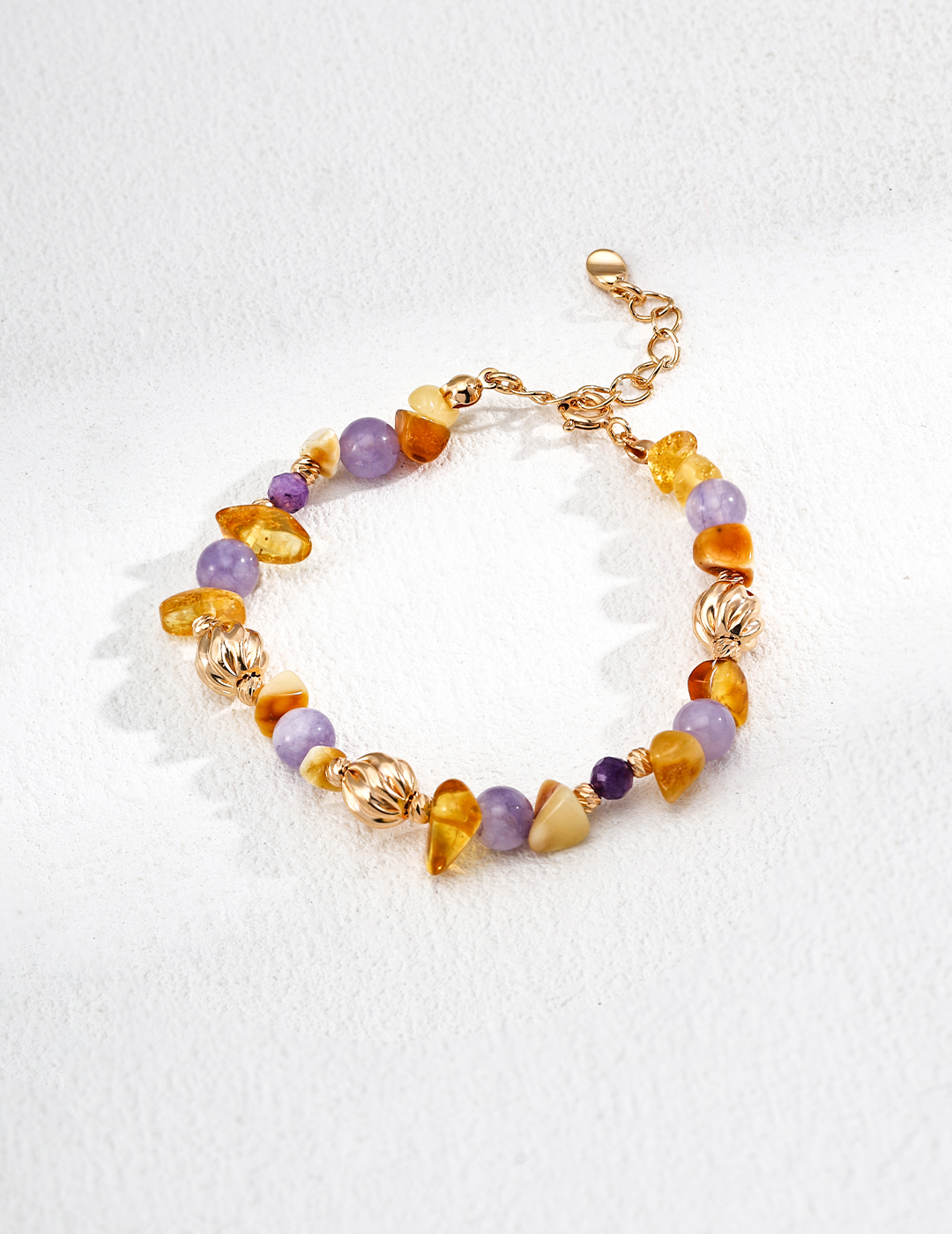 18K S925 Silver Fashionable Niche Natural Amber and Amethyst Bracelet