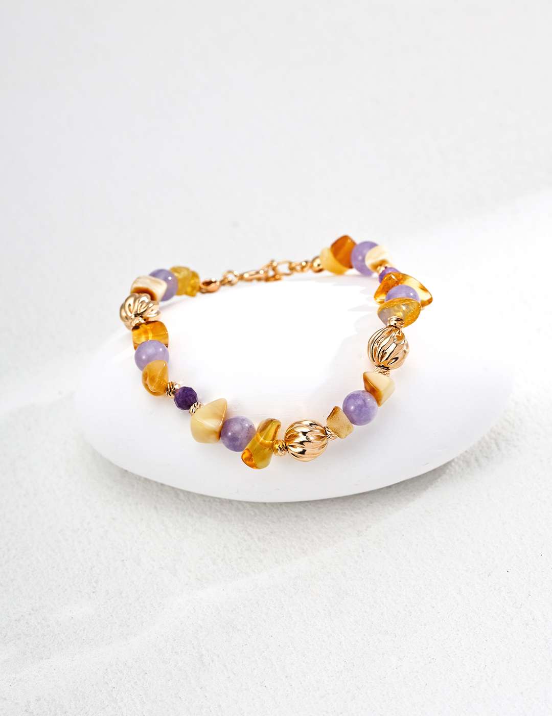 18K S925 Silver Fashionable Niche Natural Amber and Amethyst Bracelet