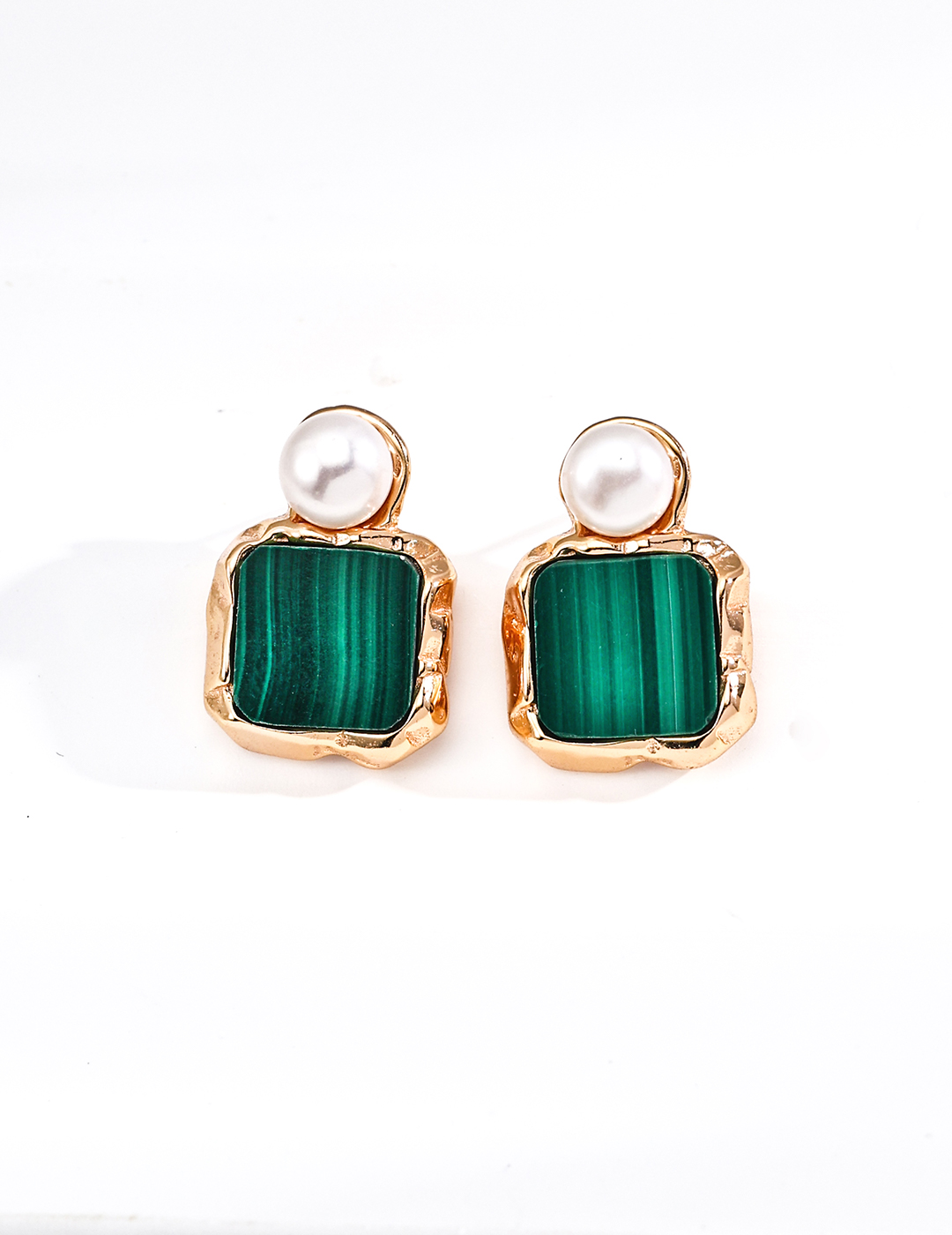 S925 Sterling Silver Vintage  fashionable Natural Pearl and Malachite Earrings