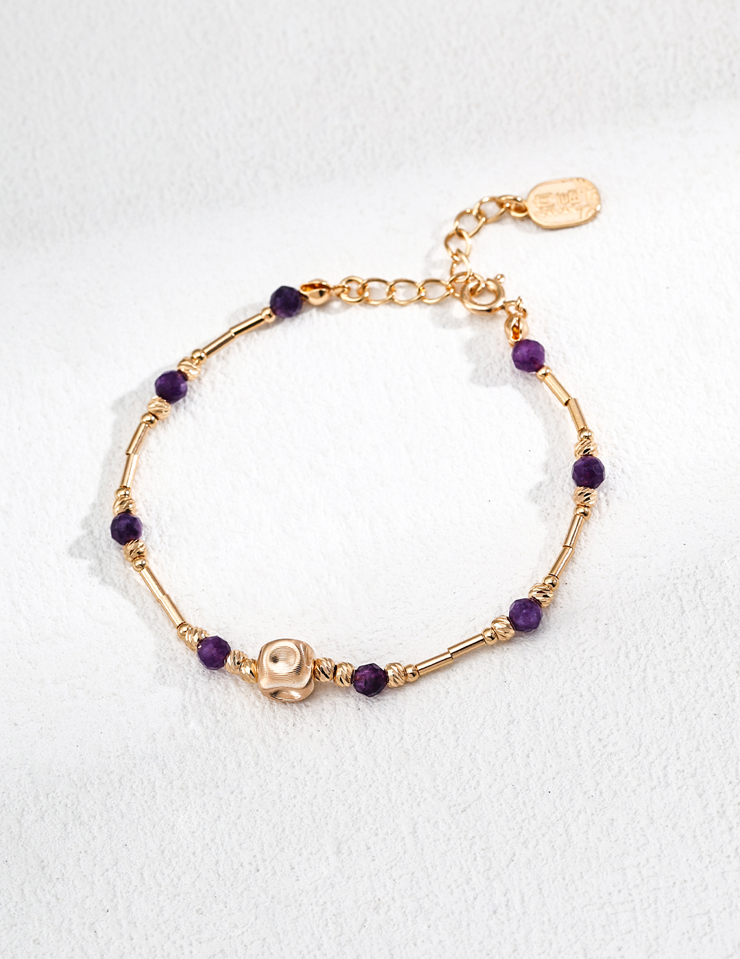 18K Gold Plated S925 Sterling Silver Fashionable Retro Design Amethyst Wealth-Attracting Bracelet