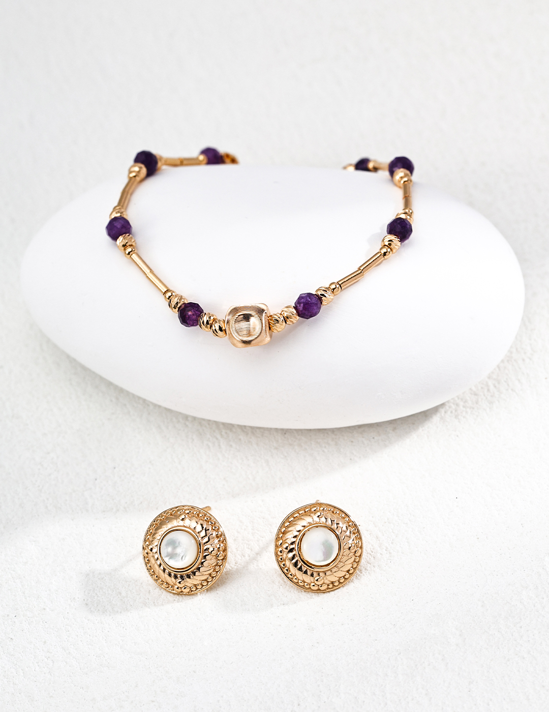 18K Gold Plated S925 Sterling Silver Fashionable Retro Design Amethyst Wealth-Attracting Bracelet