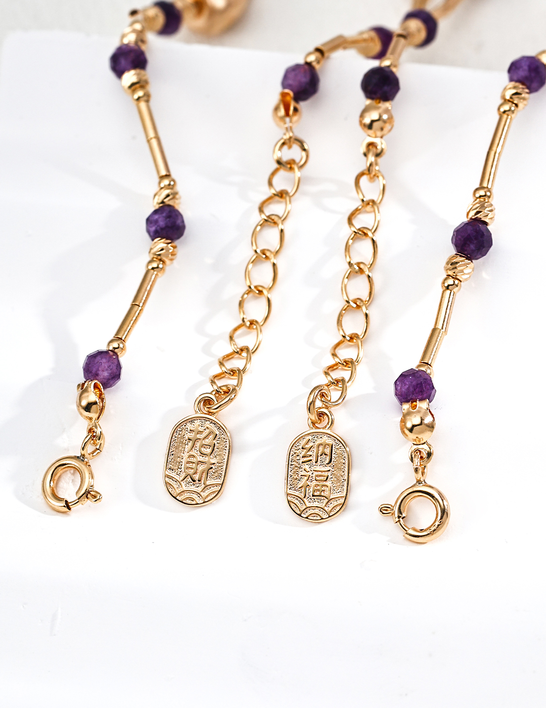 18K Gold Plated S925 Sterling Silver Fashionable Retro Design Amethyst Wealth-Attracting Bracelet