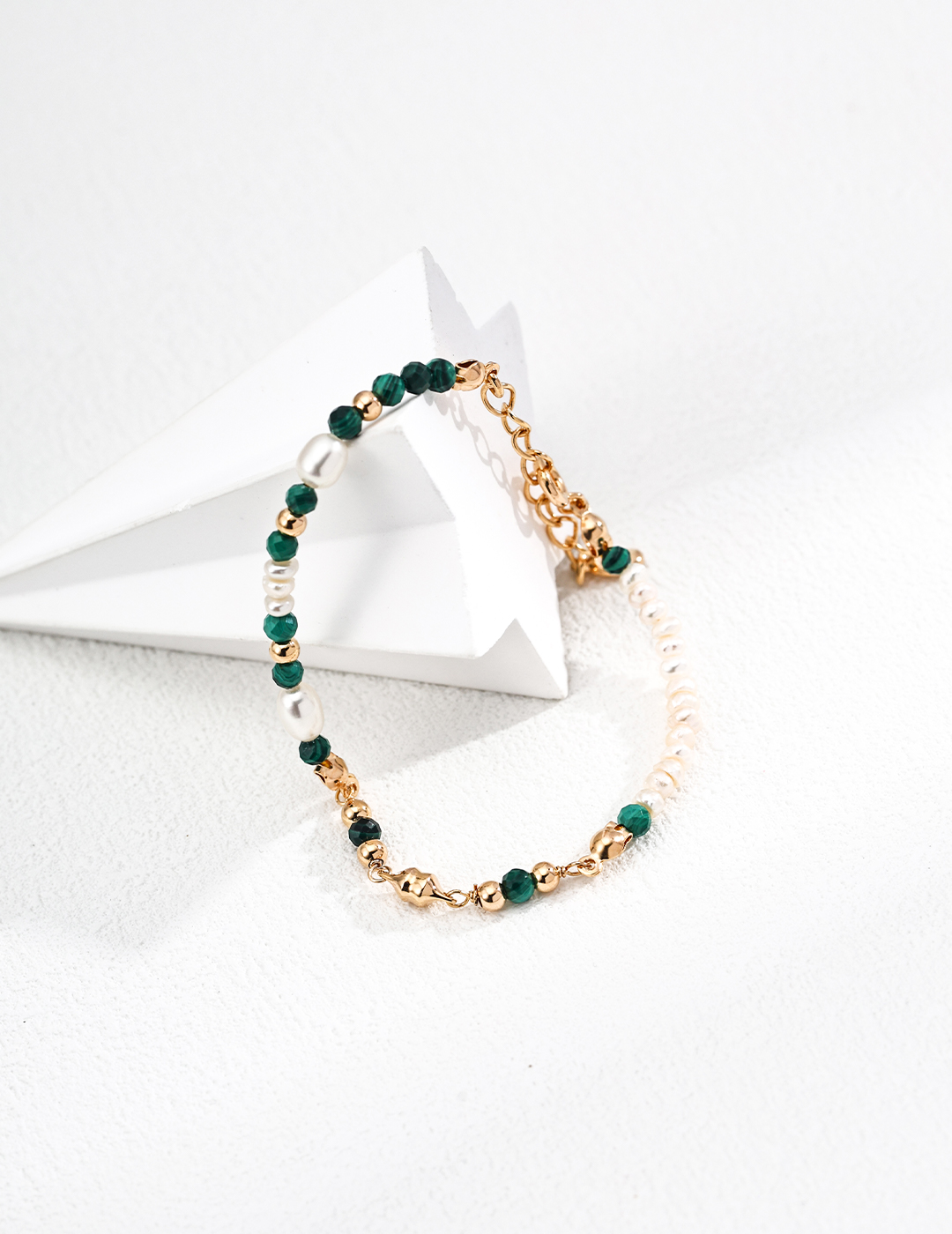 18K S925 Sterling Silver Vintage Fashion Natural Pearl Malachite Bracelet