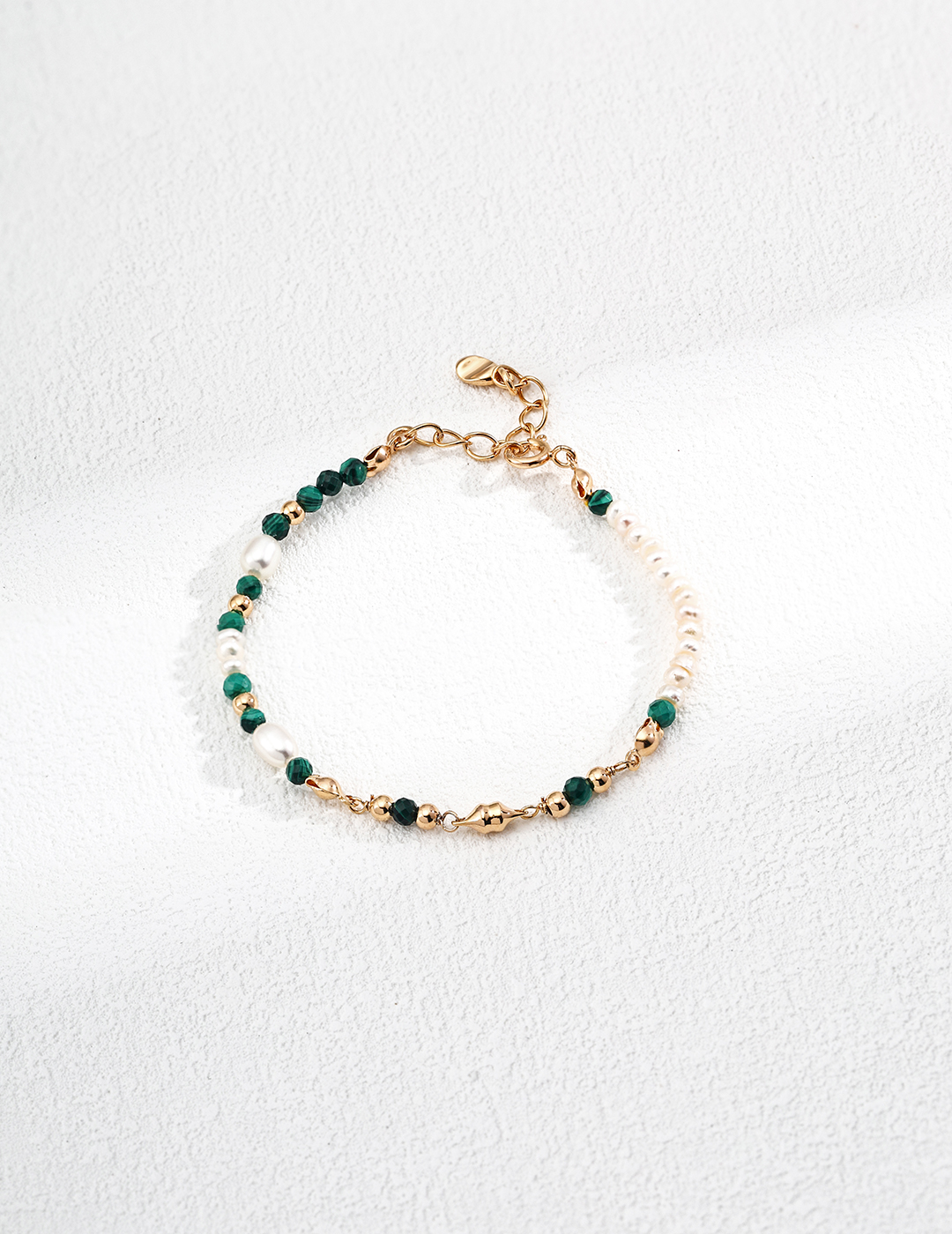 18K S925 Sterling Silver Vintage Fashion Natural Pearl Malachite Bracelet