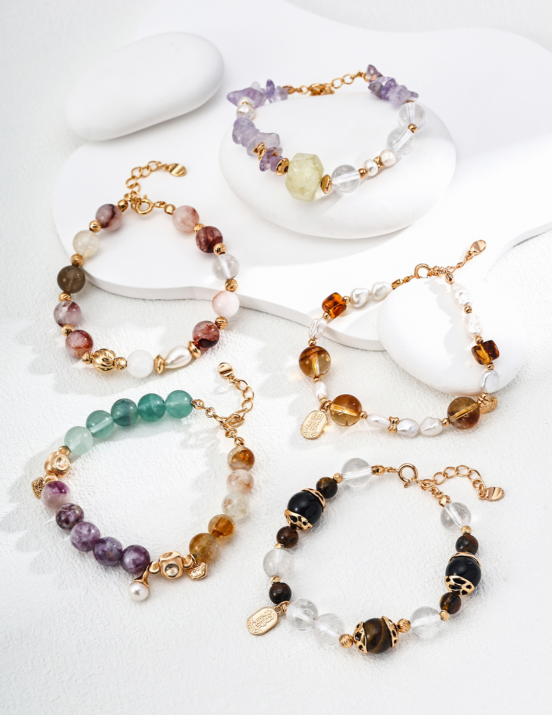 18K S925 Silver Niche Fashion Colorful Purple Mica Pearl Citrine Green Fluorite Bracelet