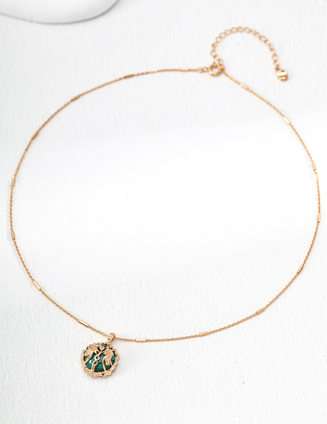 18K S925 Sterling Silver Vintage Fashion Unique Malachite and Zirconia Necklace