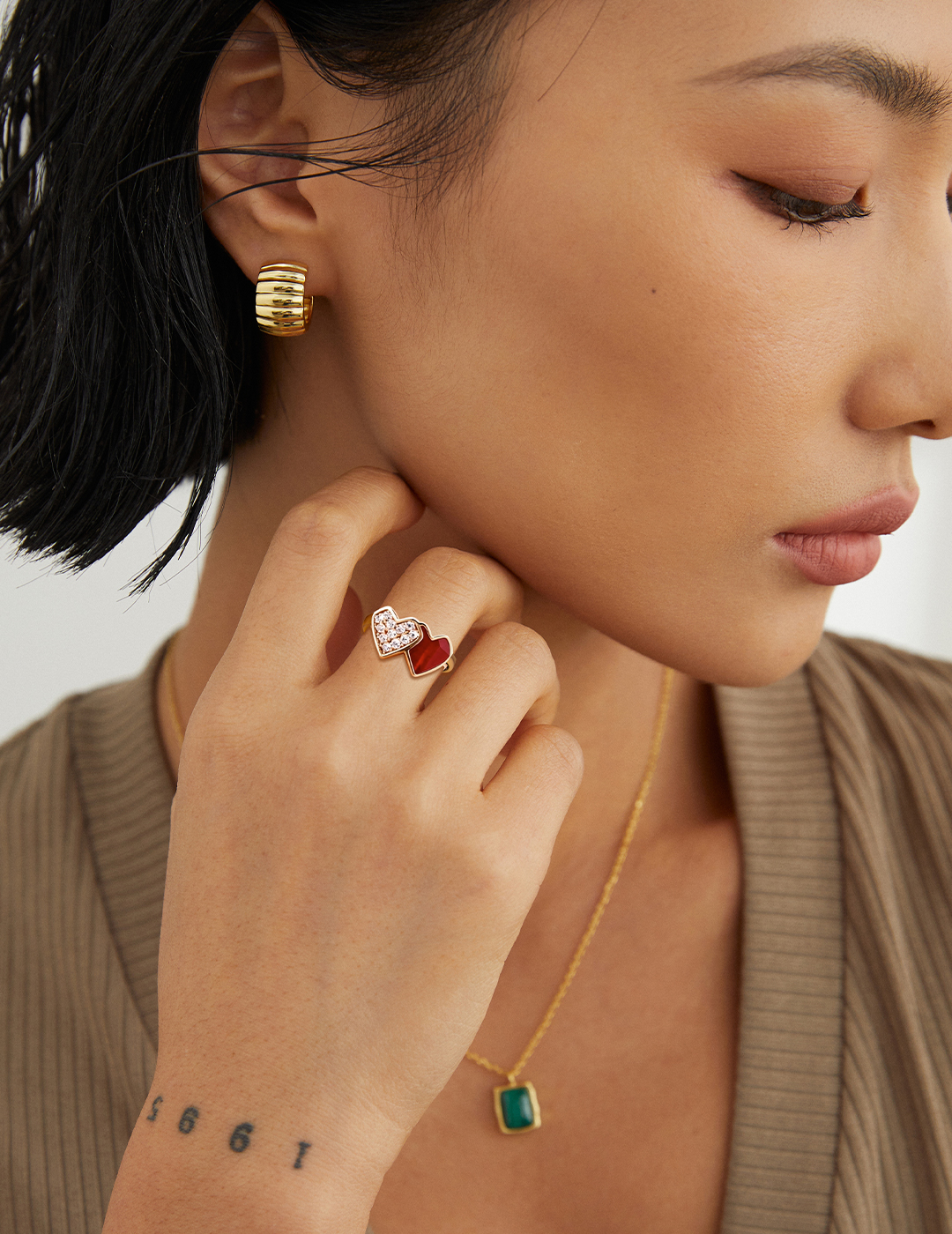 18K S925 Silver Simple and Stylish Drip-Enameled Zirconia Ring