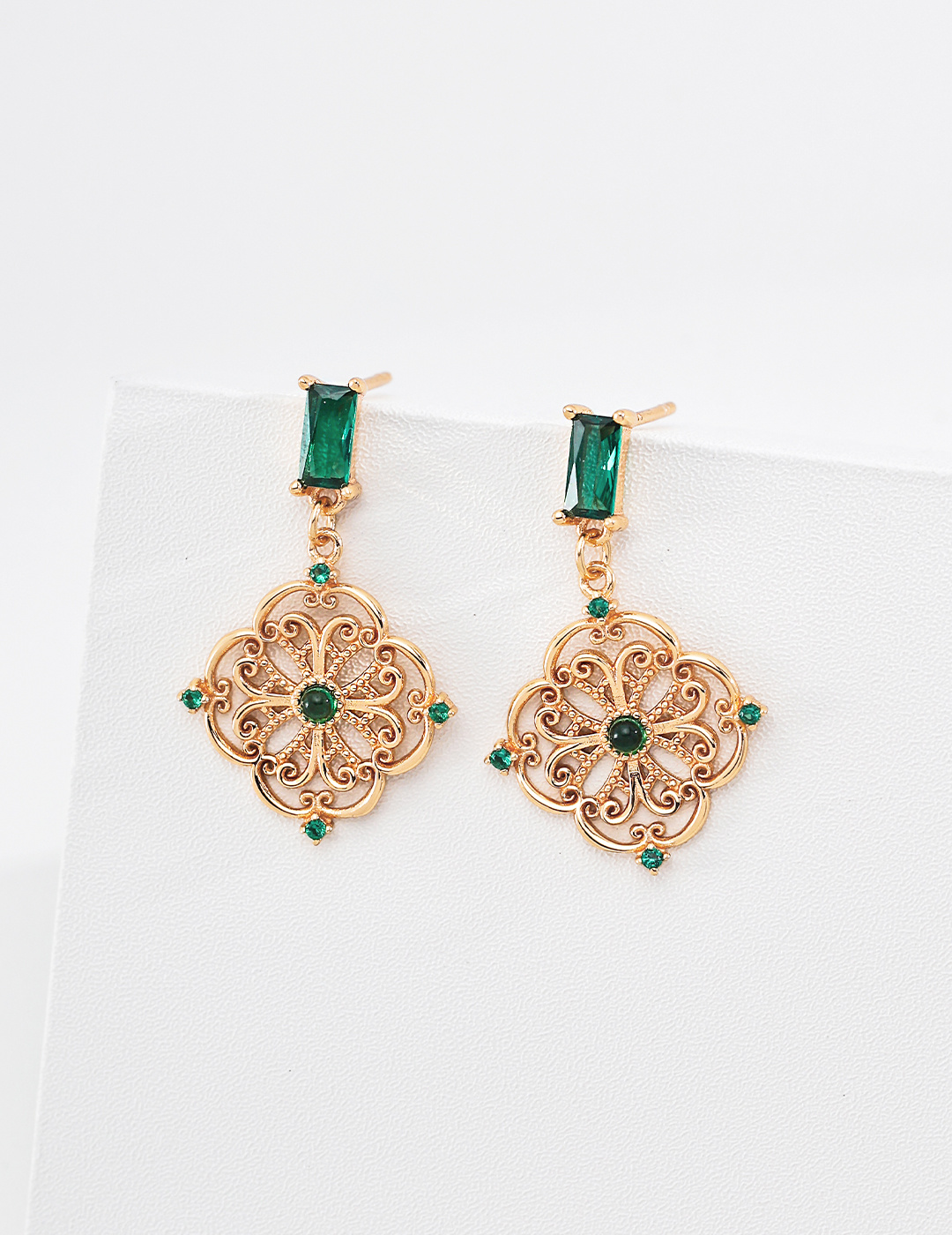 18K Gold-Plated S925 Silver Vintage-Style Zirconia Earrings