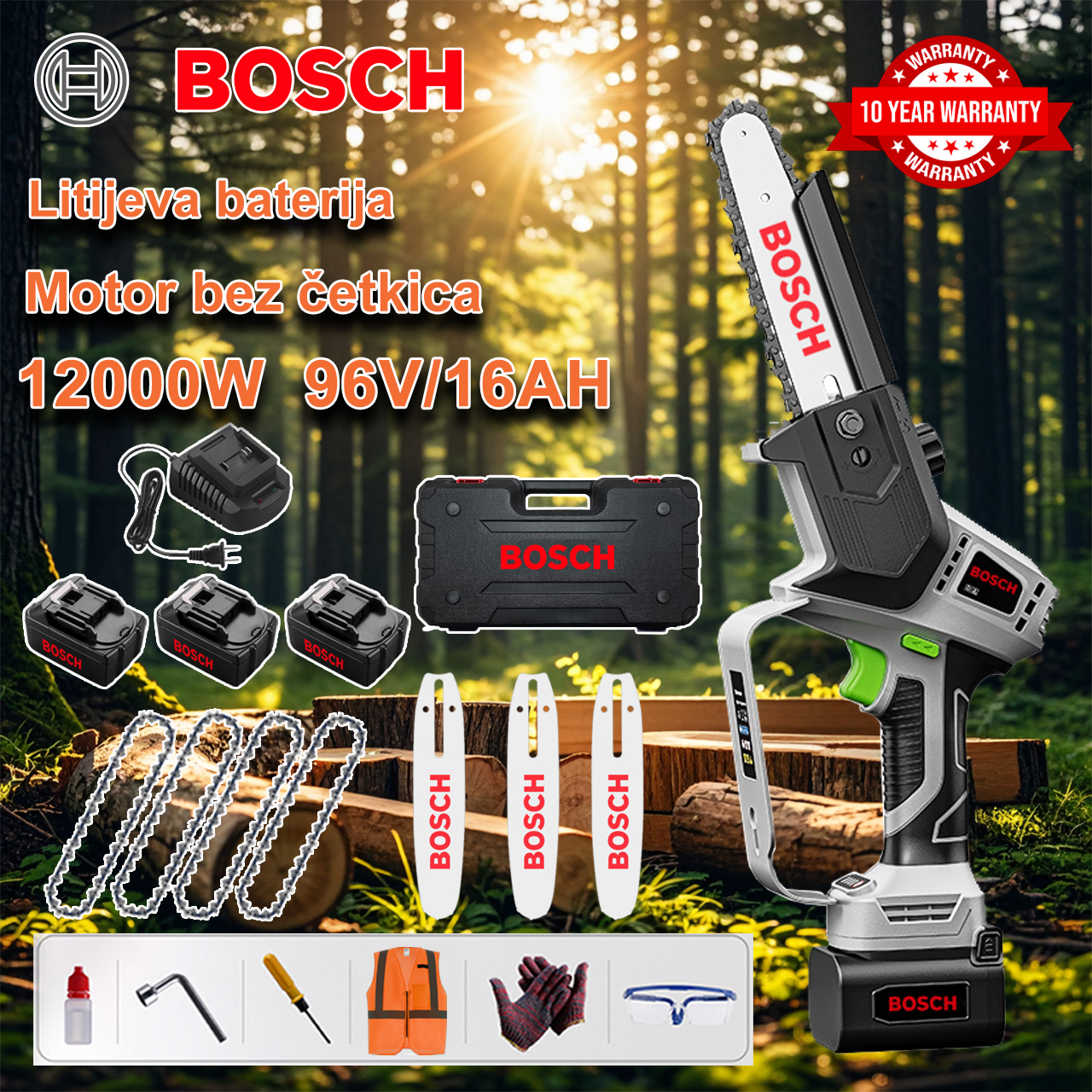 Bosch motorna pila 12000 W 96 V s litijskom baterijom Snažna pila bez četkica