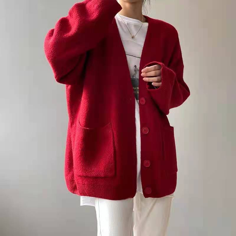 Cardigan de malha desleixado com bolsos
