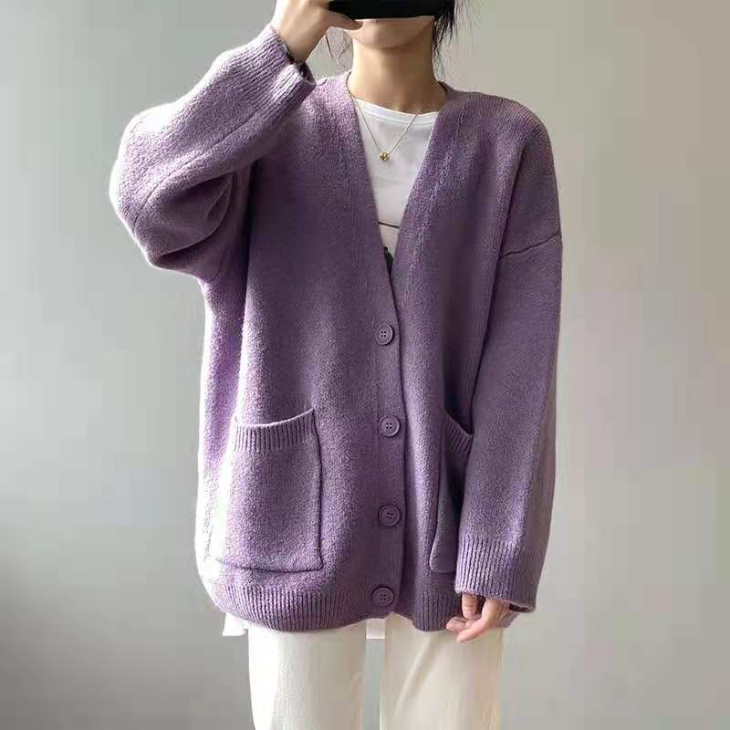 Cardigan de malha desleixado com bolsos