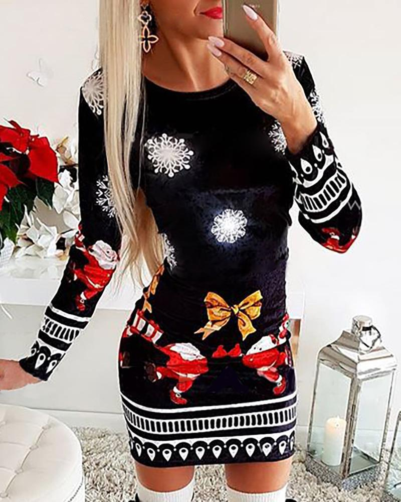 🎅【S-5XL】Vestido de Natal de manga comprida estampado outono e inverno 2023