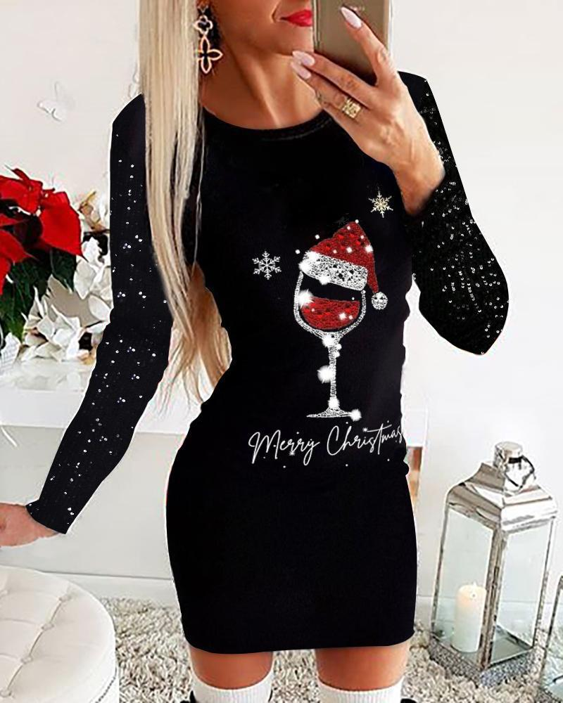 🎅【S-5XL】Vestido de Natal de manga comprida estampado outono e inverno 2023