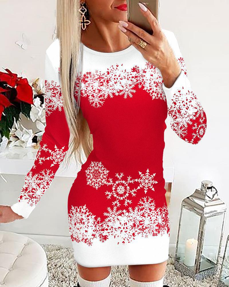 🎅【S-5XL】Vestido de Natal de manga comprida estampado outono e inverno 2023