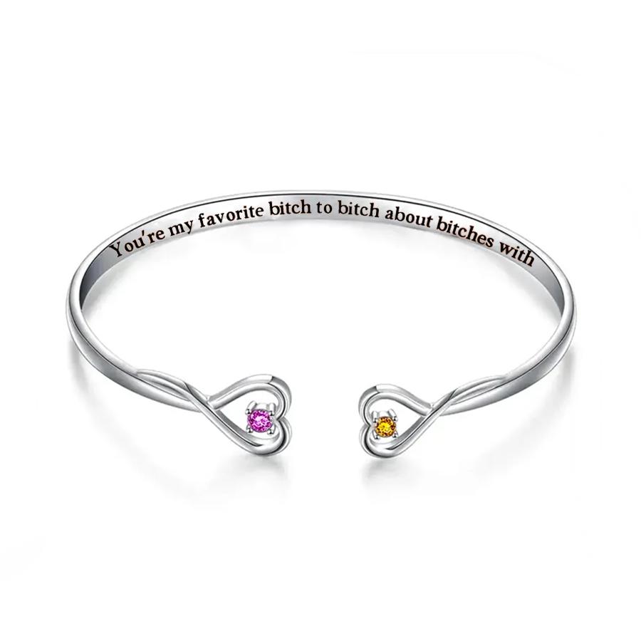 Para um amigo – Você é minha mulher favorita Pulseira de pedra de nascimento personalizada com coração duplo
