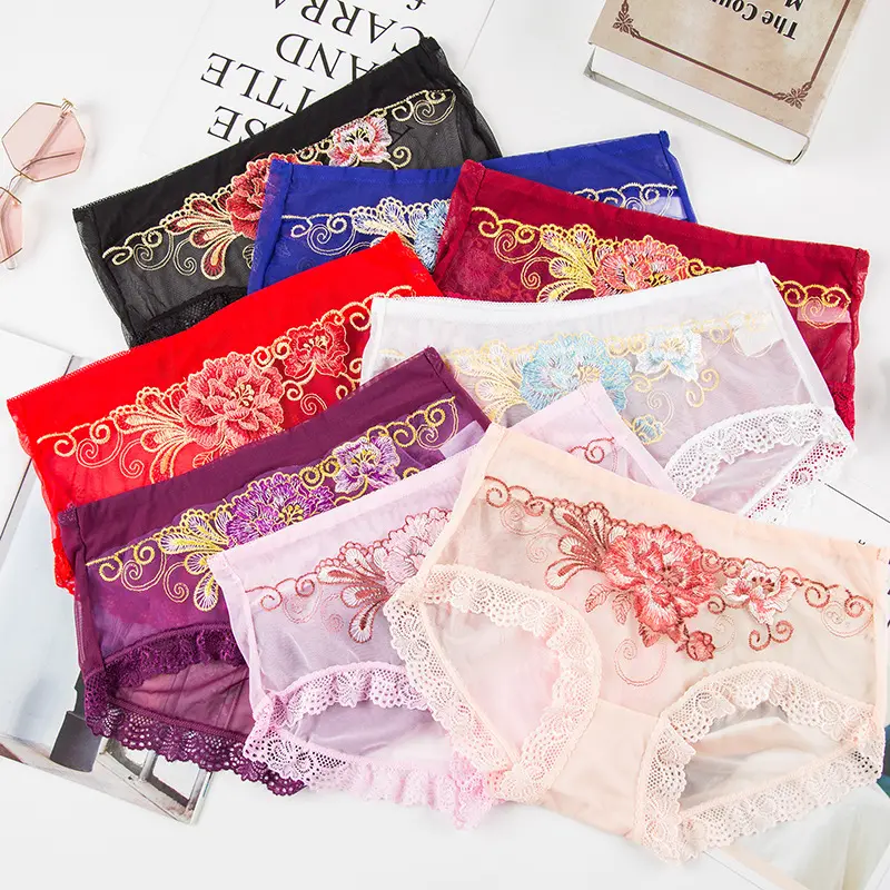 💘【Compre 4 e leve 4 grátis】 Cueca antibacteriana em algodão com bordado de renda