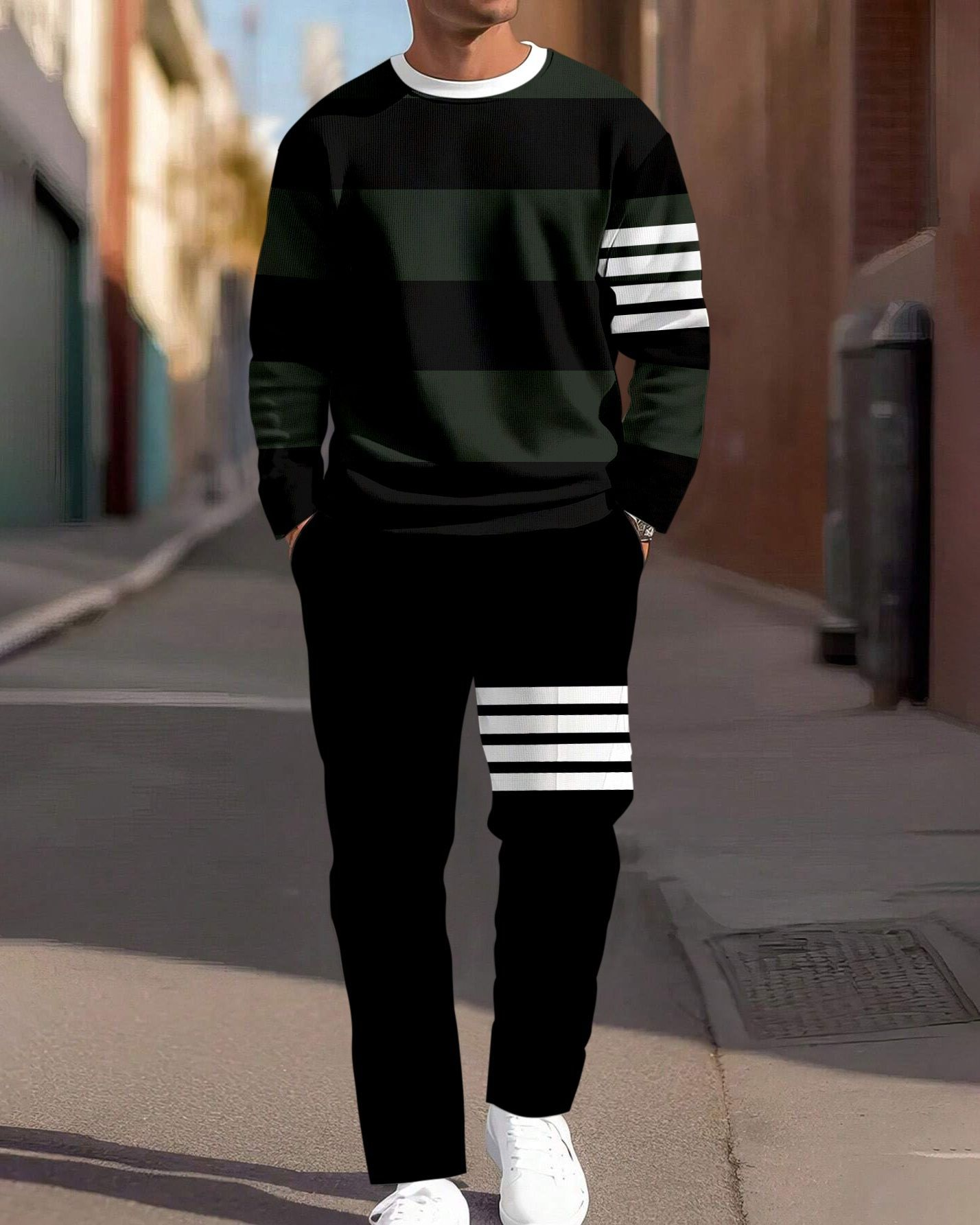 [Copy][Copy]Terno esportivo casual masculino com decote redondo e cor simples combinando