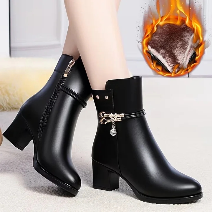 🔥Último dia de promoção! 50% de desconto - Botas femininas elegantes de cano curto com zíper e bico redondo