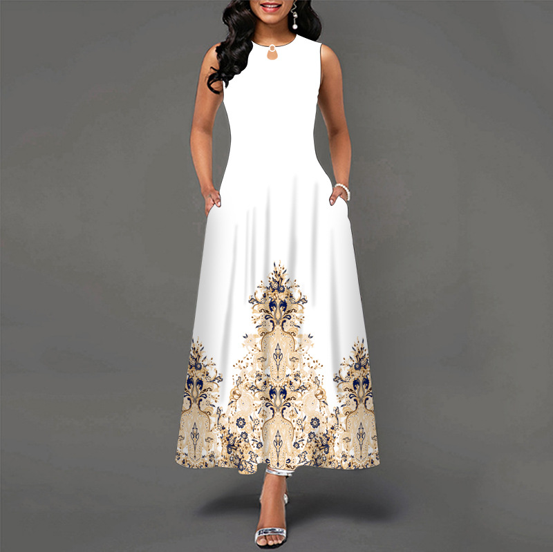 😎💃Novidades de Verão💥【Tamanhos S-5XL】Vestido Maxi Estampado Sem Mangas (Tamanhos Plus Size) | Confortável e Respirável, um Artigo Essencial para o Verão - WX-11#