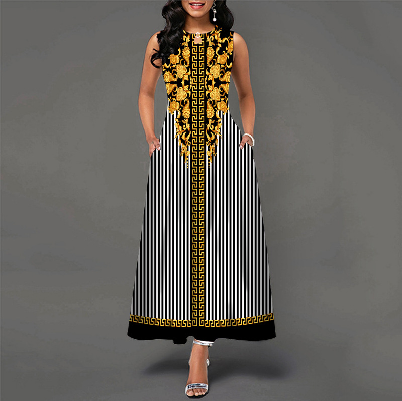 😎💃Novidades de Verão💥【Tamanhos S-5XL】Vestido Maxi Estampado Sem Mangas (Tamanhos Plus Size) | Confortável e Respirável, um Artigo Essencial para o Verão - WX-12#