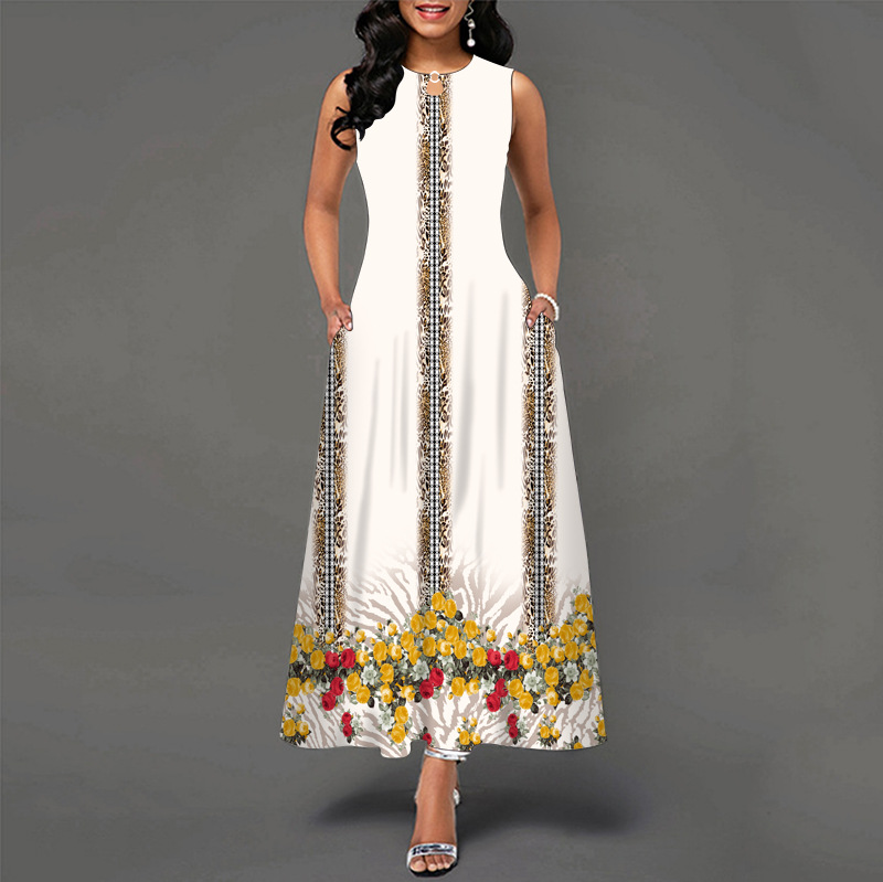 😎💃Novidades de Verão💥【Tamanhos S-5XL】Vestido Maxi Estampado Sem Mangas (Tamanhos Plus Size) | Confortável e Respirável, um Artigo Essencial para o Verão - WX-13#