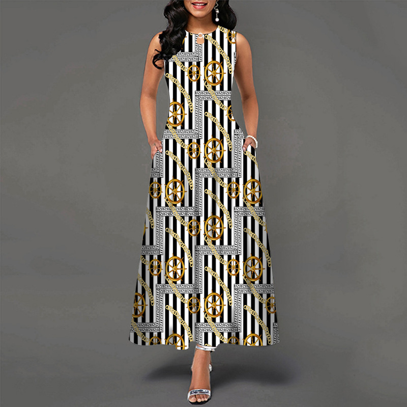 😎💃Novidades de Verão💥【Tamanhos S-5XL】Vestido Maxi Estampado Sem Mangas (Tamanhos Plus Size) | Confortável e Respirável, um Artigo Essencial para o Verão - WX-14#