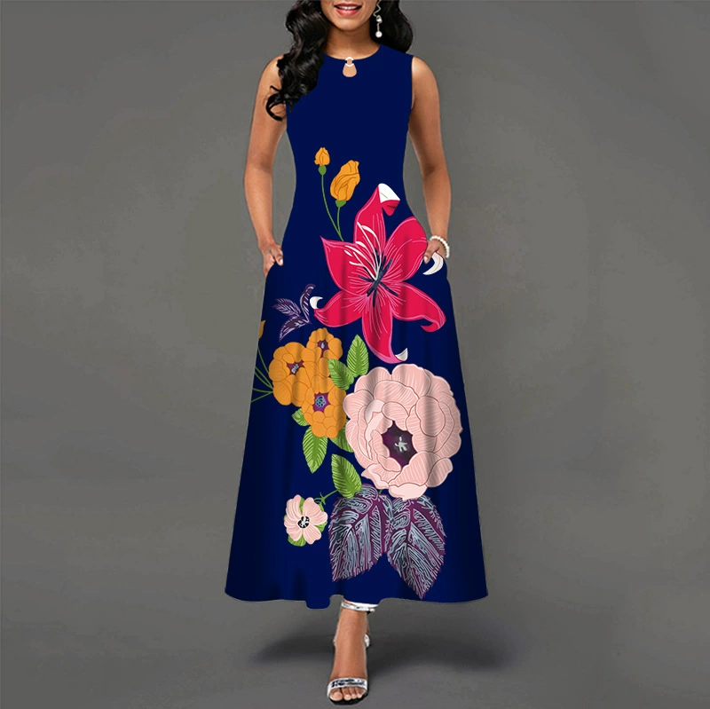 😎💃Novidades de Verão💥【Tamanhos S-5XL】Vestido Maxi Estampado Sem Mangas (Tamanhos Plus Size) | Confortável e Respirável, um Artigo Essencial para o Verão - WX-16#
