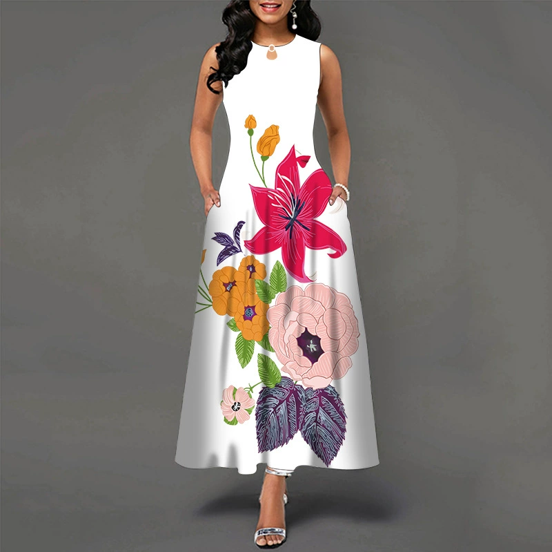😎💃Novidades de Verão💥【Tamanhos S-5XL】Vestido Maxi Estampado Sem Mangas (Tamanhos Plus Size) | Confortável e Respirável, um Artigo Essencial para o Verão - WX-18#