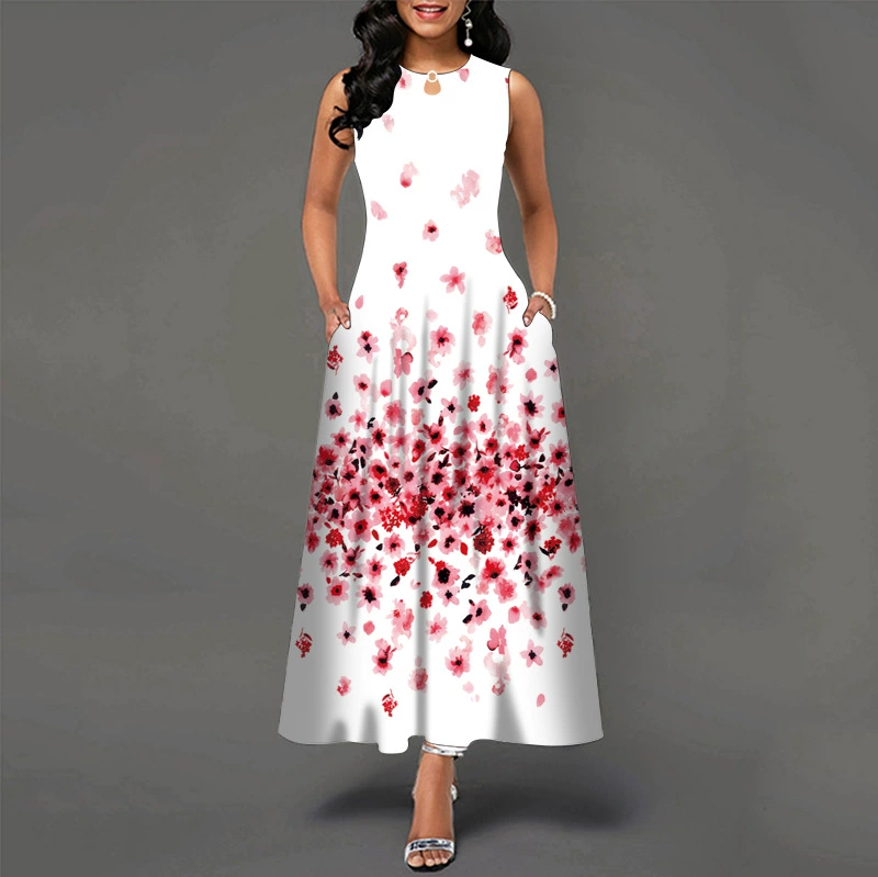 😎💃Novidades de Verão💥【Tamanhos S-5XL】Vestido Maxi Estampado Sem Mangas (Tamanhos Plus Size) | Confortável e Respirável, um Artigo Essencial para o Verão - WX-19#