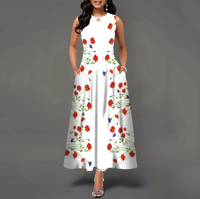 😎💃Novidades de Verão💥【Tamanhos S-5XL】Vestido Maxi Estampado Sem Mangas (Tamanhos Plus Size) | Confortável e Respirável, um Artigo Essencial para o Verão - WX-20#