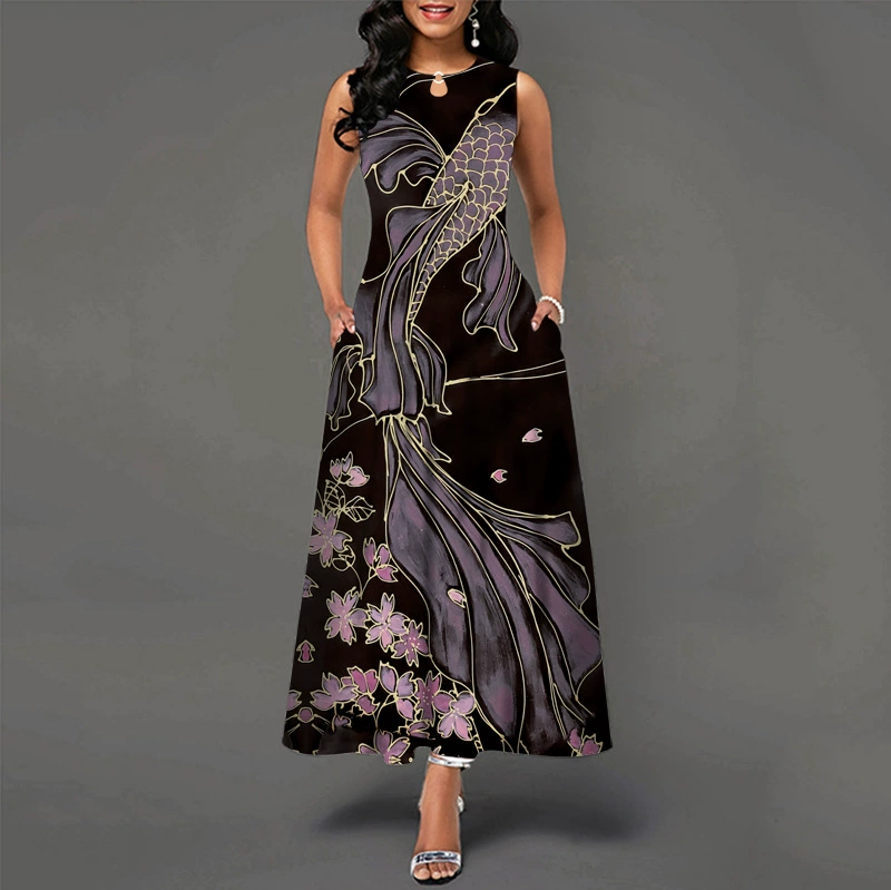 😎💃Novidades de Verão💥【Tamanhos S-5XL】Vestido Maxi Estampado Sem Mangas (Tamanhos Plus Size) | Confortável e Respirável, um Artigo Essencial para o Verão - WX-23#