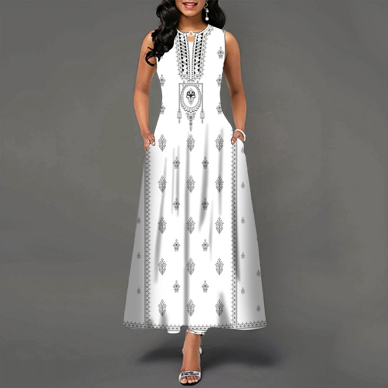 😎💃Novidades de Verão💥【Tamanhos S-5XL】Vestido Maxi Estampado Sem Mangas (Tamanhos Plus Size) | Confortável e Respirável, um Artigo Essencial para o Verão - WX-25#