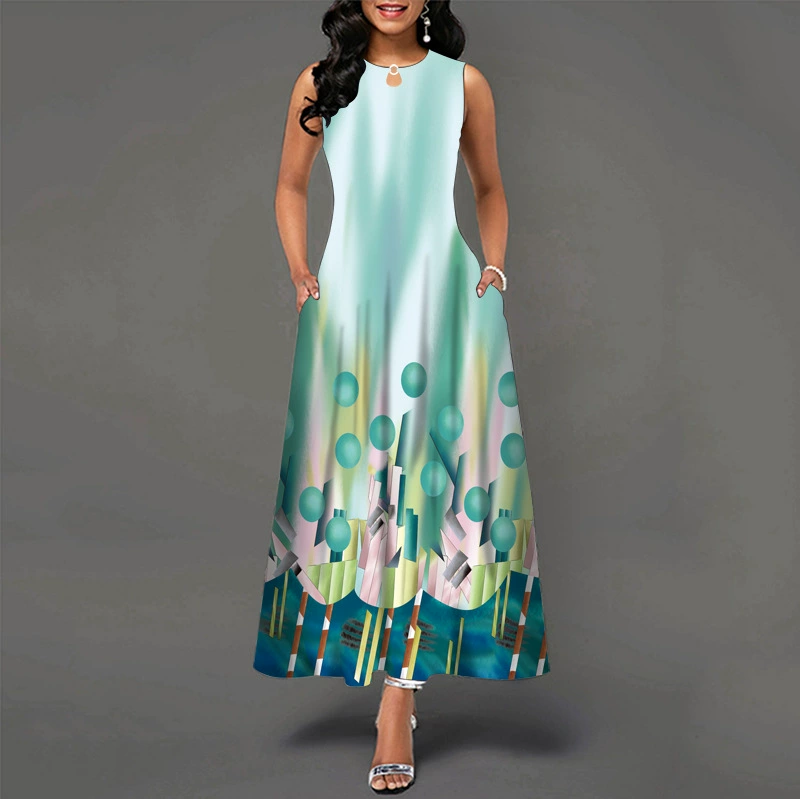 😎💃Novidades de Verão💥【Tamanhos S-5XL】Vestido Maxi Estampado Sem Mangas (Tamanhos Plus Size) | Confortável e Respirável, um Artigo Essencial para o Verão - WX-30#