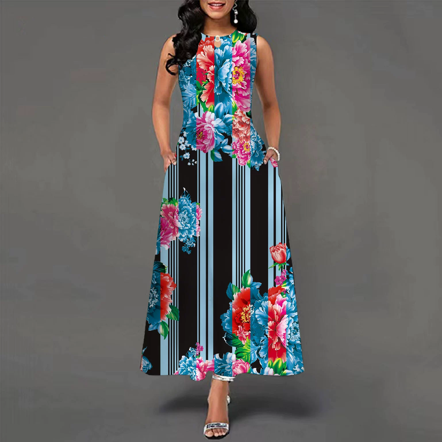 😎💃Novidades de Verão💥【Tamanhos S-5XL】Vestido Maxi Estampado Sem Mangas (Tamanhos Plus Size) | Confortável e Respirável, um Artigo Essencial para o Verão - WX-33#