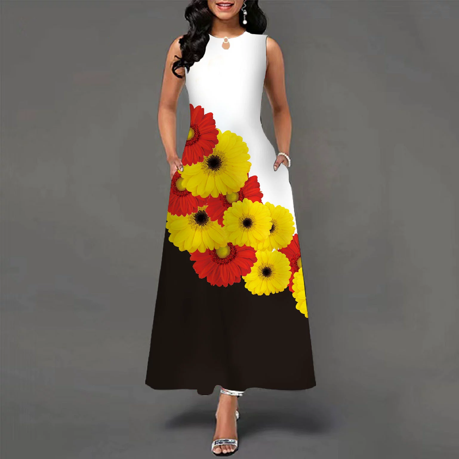 😎💃Novidades de Verão💥【Tamanhos S-5XL】Vestido Maxi Estampado Sem Mangas (Tamanhos Plus Size) | Confortável e Respirável, um Artigo Essencial para o Verão - WX-34#