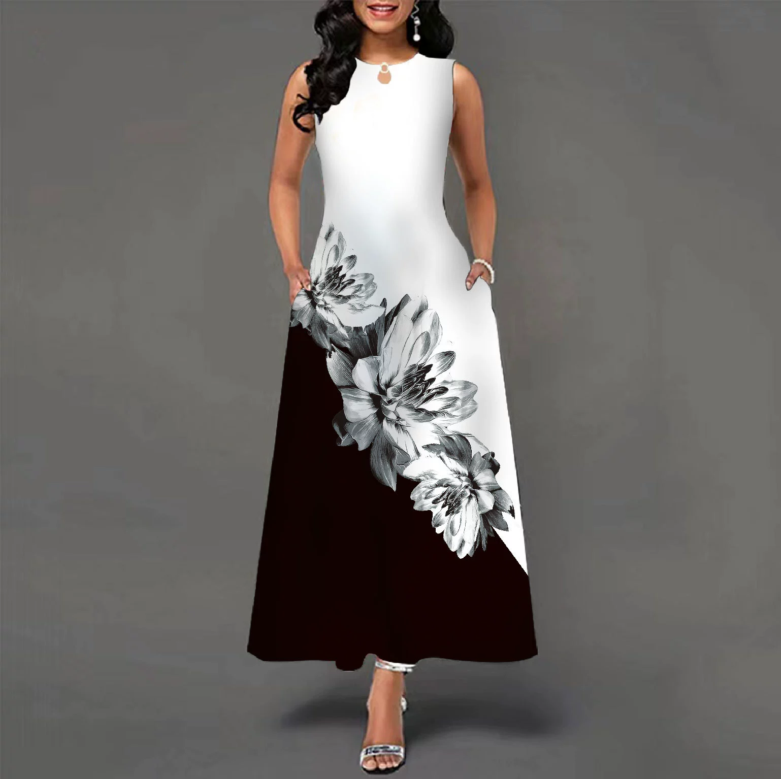 😎💃Novidades de Verão💥【Tamanhos S-5XL】Vestido Maxi Estampado Sem Mangas (Tamanhos Plus Size) | Confortável e Respirável, um Artigo Essencial para o Verão - WX-35#