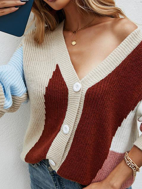 Cardigã Color Block com botões
